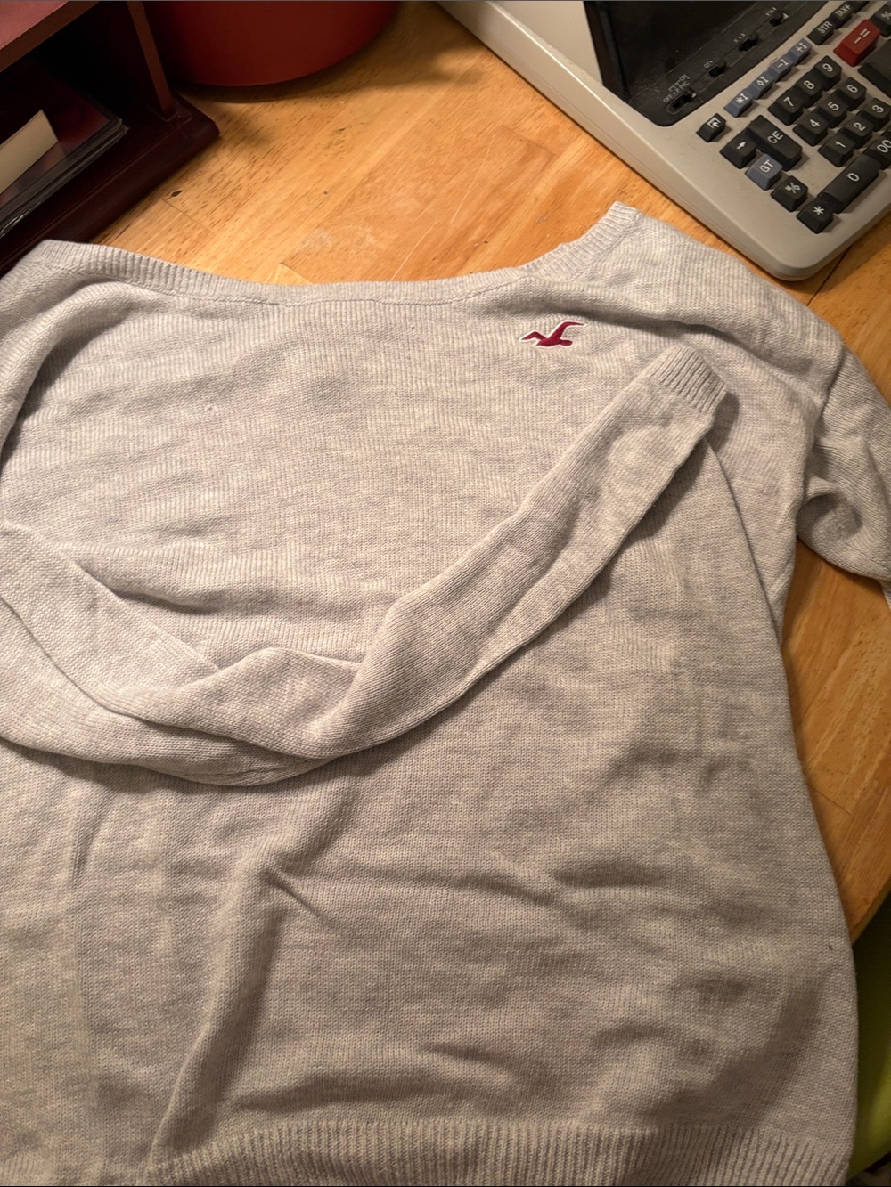 Hollister Gray Knit Sweater with Pink Logo Accent